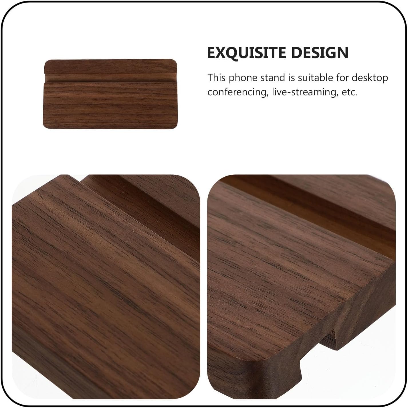 Walnut Wood Phone Stand with Creative Design for Home and Live-Streaming, Responsive Screen Mobile Holder, Convenient Use Desktop Cell Phone Bracket image 3
