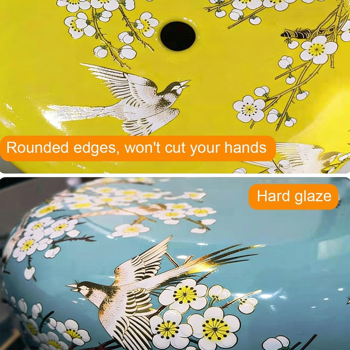 Hand Painted Garden Stools, Ceramic Garden Stool with Magpie Plum-Blossom, Decorative Chinoiserie Ceramic Drum Indoor Outdoor Garden Stool(Jade)