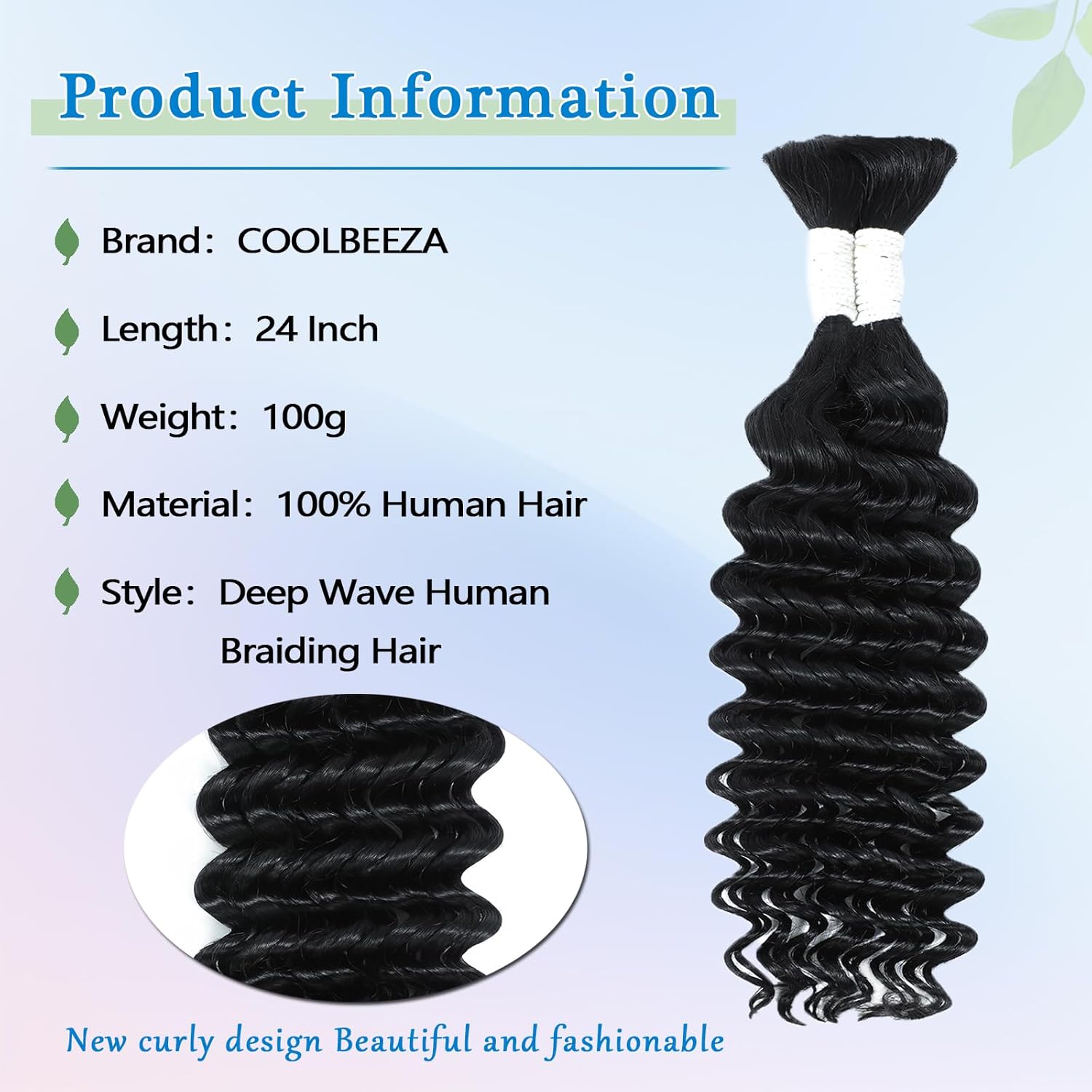 Human Braiding Hair 24 Inch Deep Water Wave Bulk Human Hair for Braiding 12A Brazilian Virgin Curly Hair for Boho Braids Wet and Wavy No Weft 2 Bundles 100g Hair Extensions