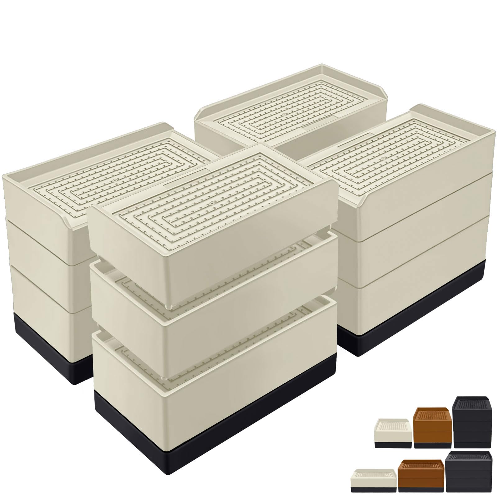 Furniture Risers 4 Inch, Heavy Duty Furniture Elevator in Heights of 1.5, 3 or 4 Inch，Rectangle Raising Blocks for Bed, Couch, Desk, Sofa, Tables,Support Up to 1,300 Lbs (4 Pack-Apricot)