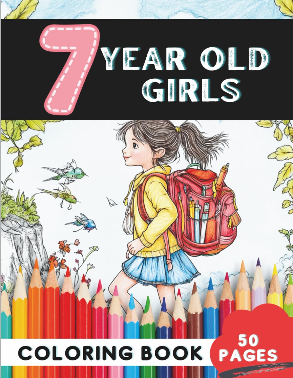 Coloring Book for 7-Year-Old Girls: 50 Pages of Fun and Creative Designs for Young Artists (Age 7 Coloring Books – Growing Creativity and Skills)