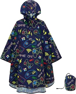 WAWSAM Lightweight Rain Poncho Kids, Ponchos for Kids Waterproof Reusable Hooded, Kids Poncho Rain Jacket