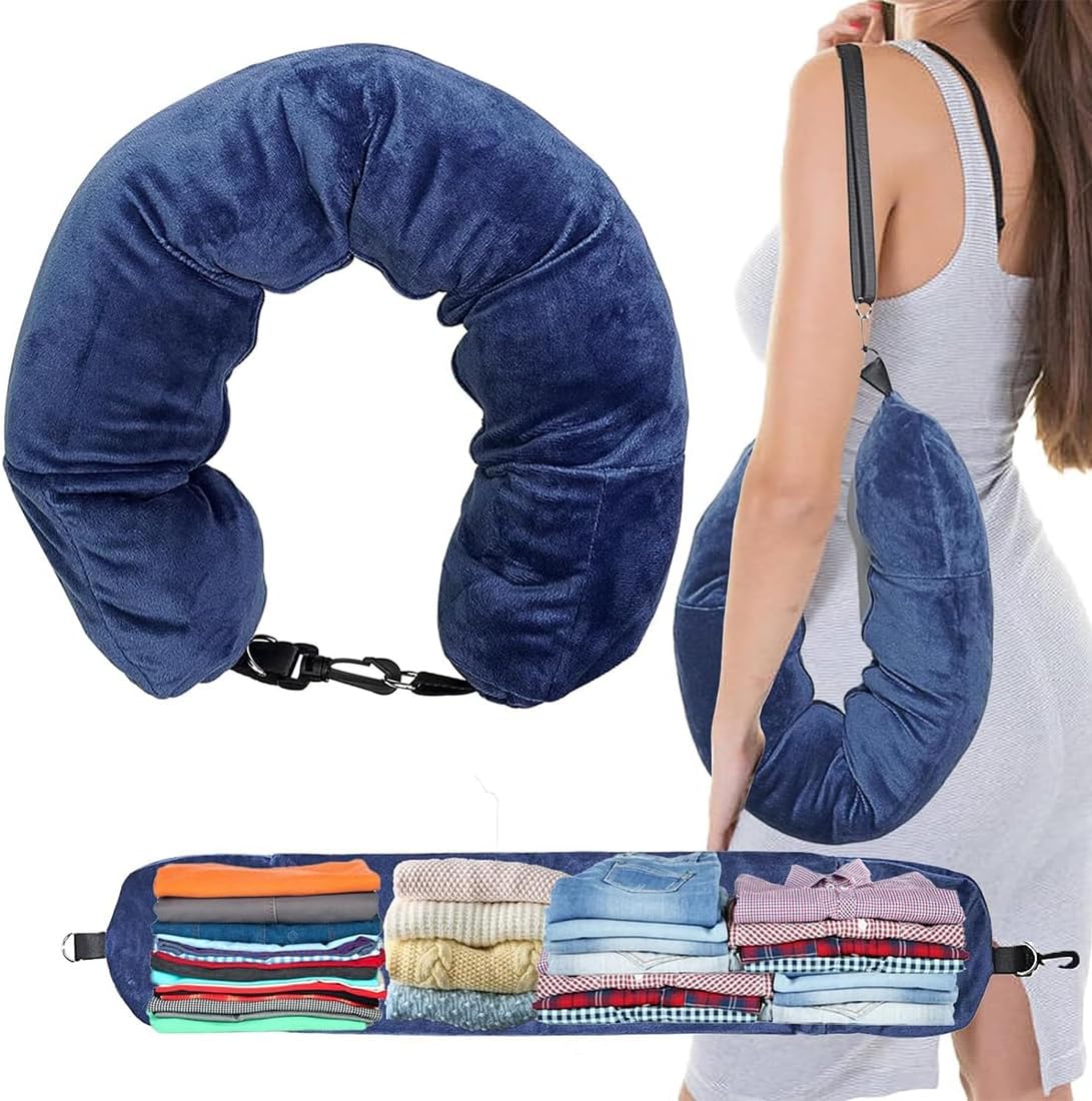 OUDQFCJ Coussin de Voyage, Oreiller de Voyage à Remplir de Vêtements, Coussin de Voyage Compact et Léger pour Avion, Camping et Randonnée (Sans Remplissage) (Bleu)