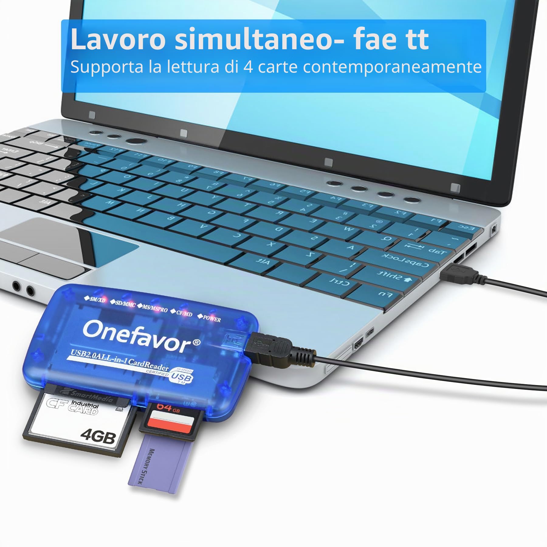 SmartMedia - Lettore di schede, lettore di schede, USB universale, adattatore multi-card slim hub per lettura Smart Media SD, XD, CF, MMC, MS Pro Duo, lettore di schede di memoria flash per