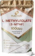 Folate (L-Methylfolate) 1000mcg | 120 Vegan Tablets | 5-MTHF (Vitamin B9) | 4 Months Supply | Active Methylated Form of Folic Acid | One-a-Day | Suitable for Pregnancy, Pure Formula | by NutriVolv