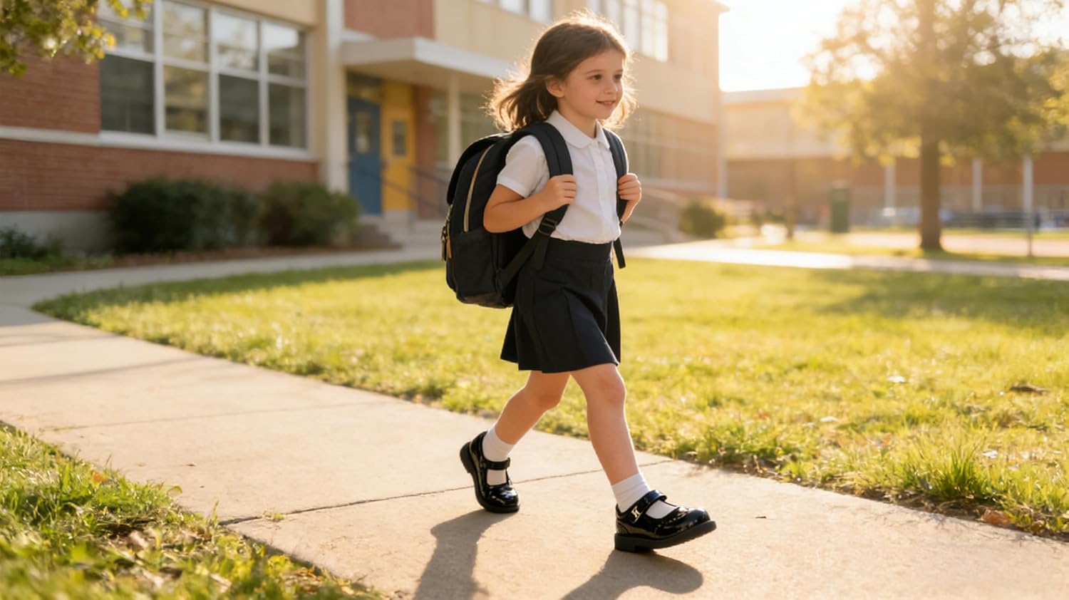 Girls Timeless Black Patent Leather Mary Jane Shoes, Brogue Perforation & K-Logo School Shoes, Perfect for Uniform & Special Occasions