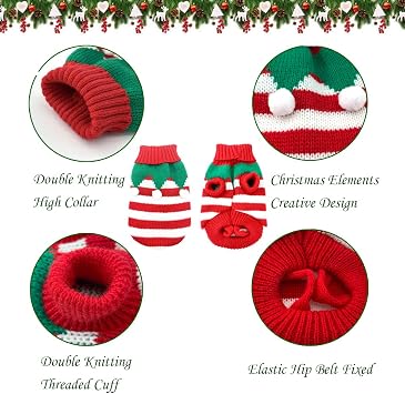 Dog Christmas Sweater Pet Winter Knitwear Xmas Elf Costume Clothes Coats Sweater for Kitty Puppy Cat M