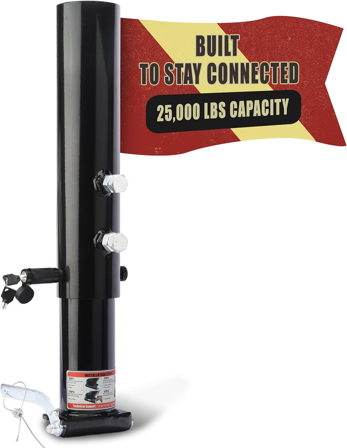Adjustable Round Tube Gooseneck Coupler Fifth Wheel to Gooseneck Adapter, 2-5/16" Trailer Coupler with Remote Release System and Safety Lock Pin, Heavy Duty Gooseneck Trailer Coupler