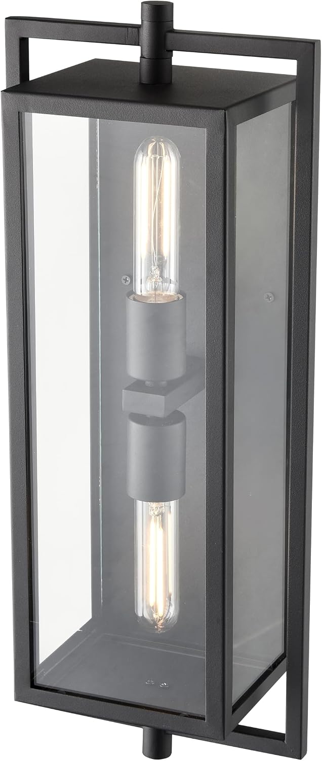 ML Lighting | Rankin Collection | 250002-TBK | 2 Light Outdoor Wall Sconce in Textured Black Finish with Clear Glass Shade | Perfect for Walkways, Porches, Backyards, Patios, and Driveways