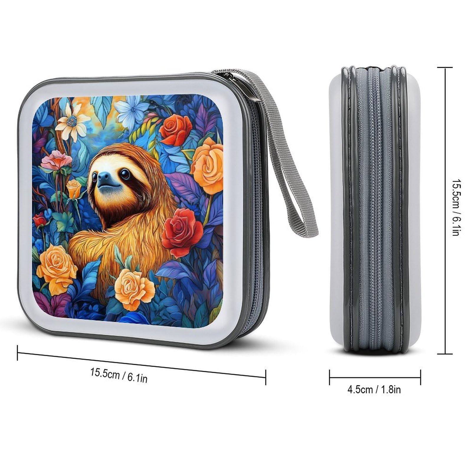 Sloth Flowers CD Case Plastic DVD Case Holder Wallet Disc Storage Organizer for Car Travel