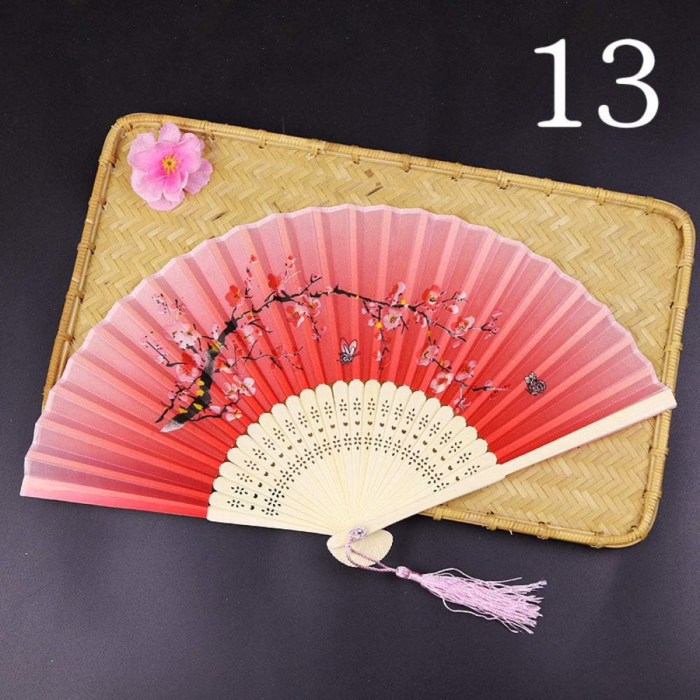 Hand Fan Folding, Decorative Folding Fans Elegant Red Plum Bamboo Fans With Pink Tassel Aesthetic Silk Folding Fans Handmade Chinese Fan For Dancing Party Wedding Gifts Home
