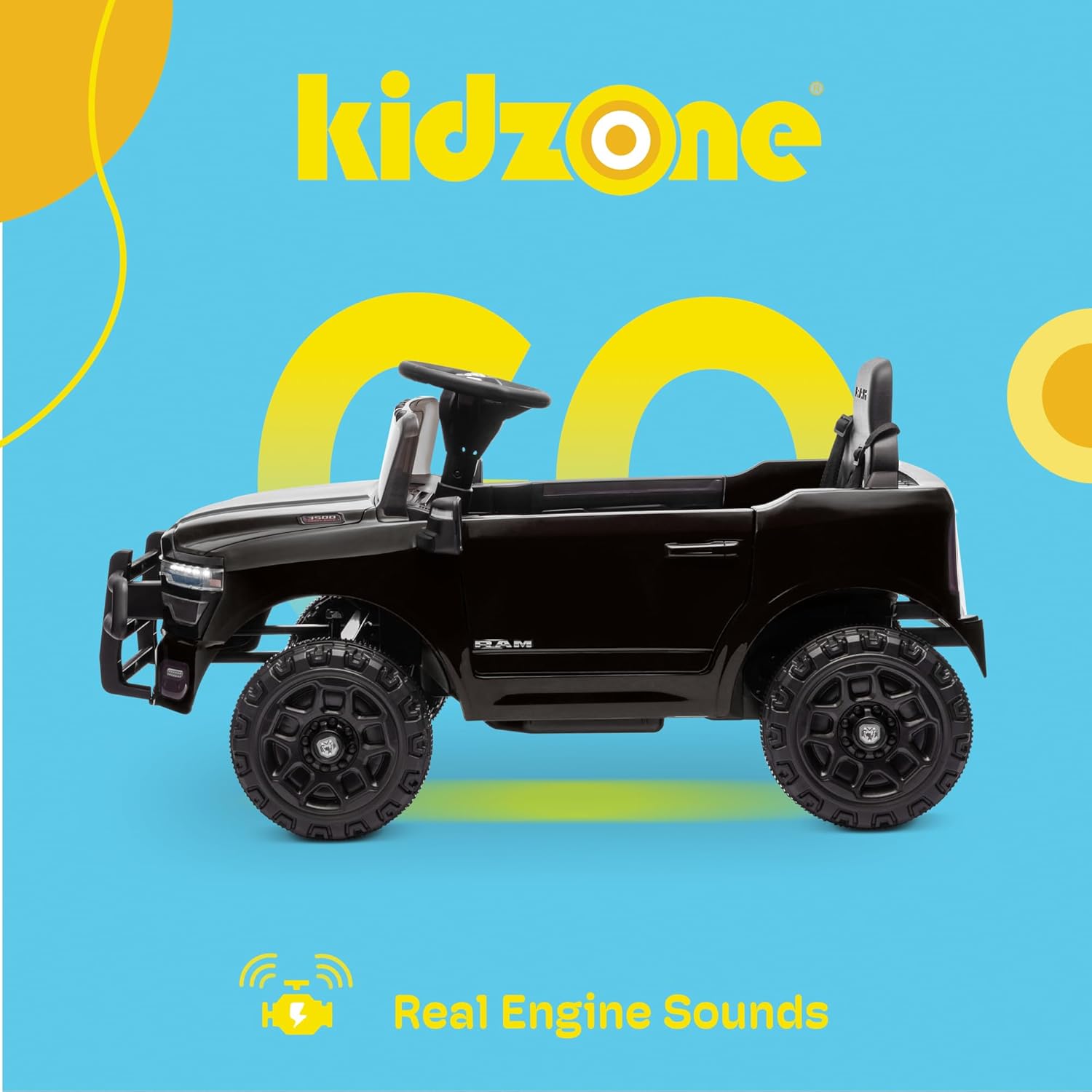 Kidzone 12V Licensed RAM 3500 Ride-On Truck for Kids, Battery Powered Electric Car w/Parent Remote Control & Manual Drive, Bluetooth, LED Lights - Black