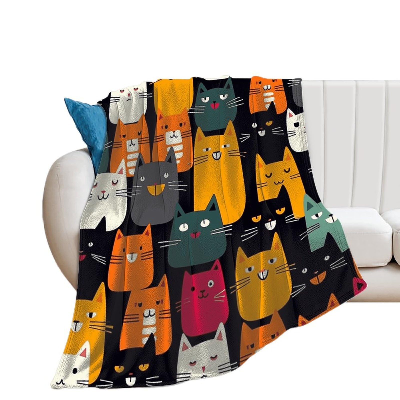 Couverture de lit motif animal chat pour cocooning et soirées fraîches sur canapé