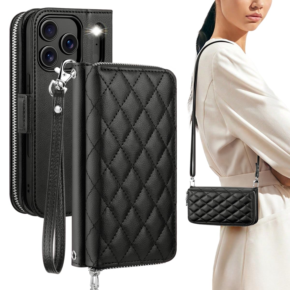 スマホカバー iPhone 17用ジェネリックケース(カラー:ブラック) ロングストラップ