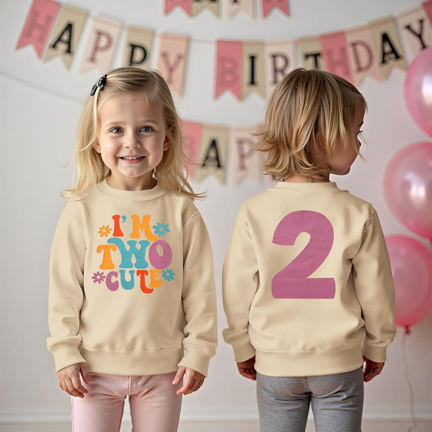 I'm Two Cute Sweatshirt for Girls 2nd Birthday Outfit for Toddler Girl 2 Year Old Birthday Party Long Sleeve Shirts - Image 3