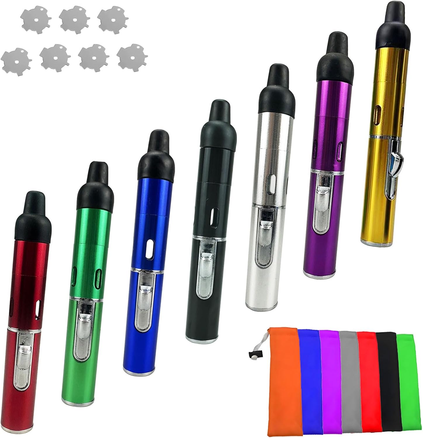Butane Torch Lighter, FERNBE Metal All-in-One Tube Built-in Detachable Refillable Butane Torch Handheld Lighter (7PCS)