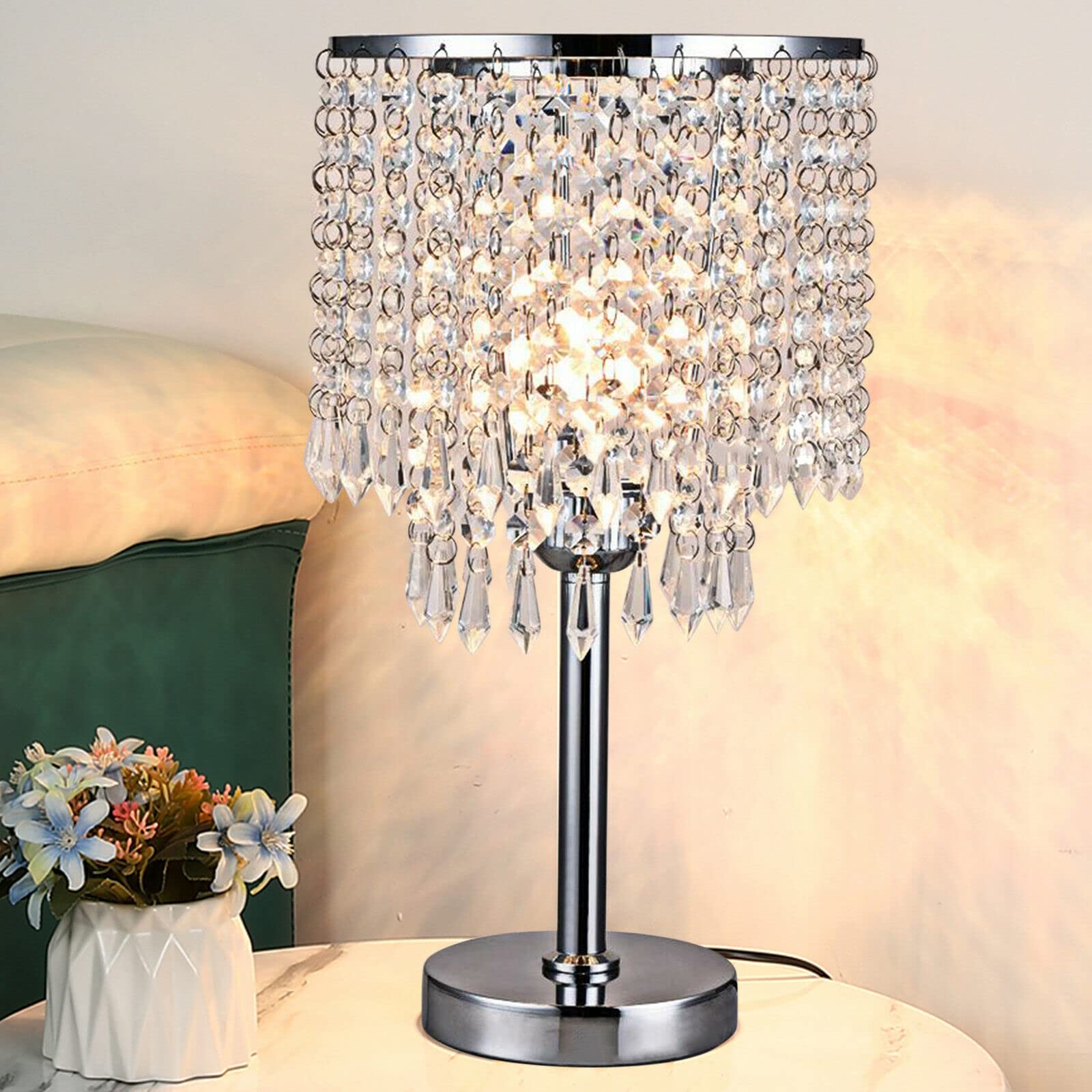 Lámpara de mesa de cristal, lámpara de mesa moderna, lámpara táctil elegante, lámpara de mesita de noche, lámpara de escritorio E27 para salón, dormitorio, comedor