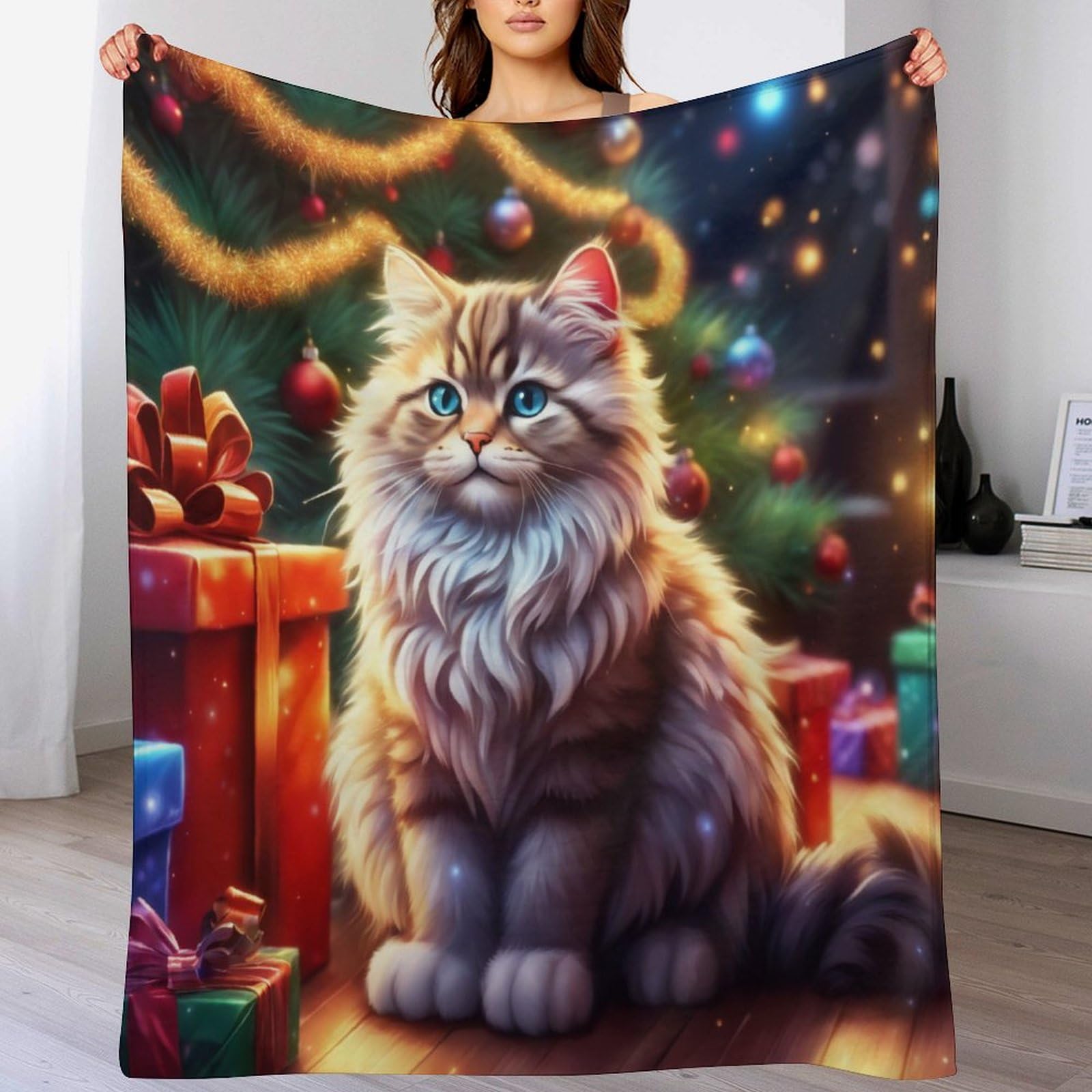 Couverture chat impression 3D en polaire flannel 150x200cm pour lit et canapé