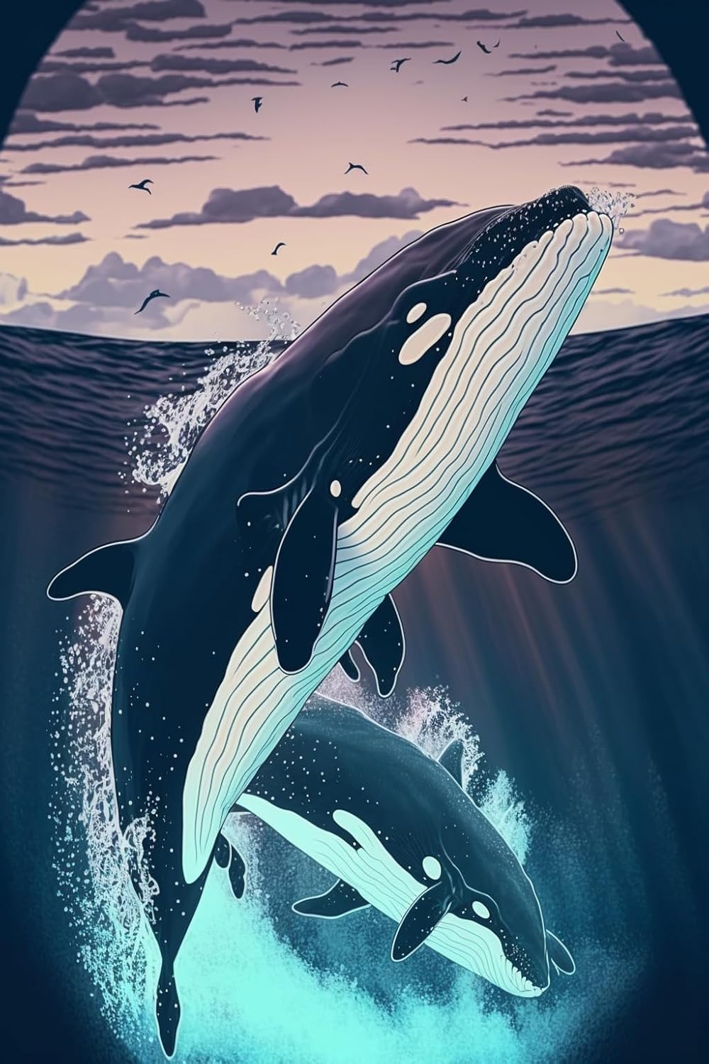 ZKOPAVS Diamond Painting By Number Kits Full Drill Two Whales for Adults Kids Cross Stitch Rhinestone Embroidery Arts for Home Wall Decor 20X20 Inch