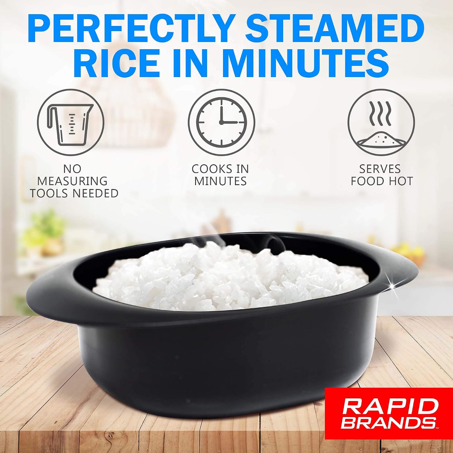 Rapid Rice Cooker | Microwave Rice Blends in Less Than 3 Minutes | Perfect for Dorm, Small Kitchen, or Office | Dishwasher-Safe, Microwaveable, & BPA-Free (Black, 1 Pack)
