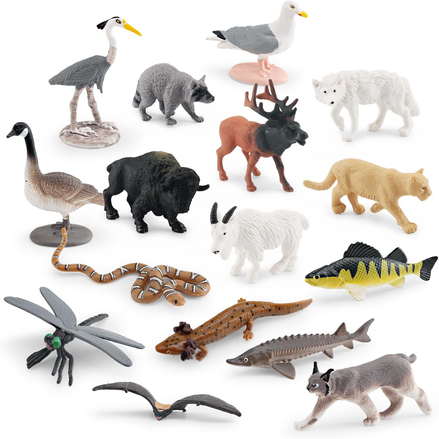 1-2 Inch North American Animals Set Mini Wild Animals Figurines Set Plastic Wolf Figure Moose Figure Toy Gift for Kid Toddlers Raccoon for Cake Topper