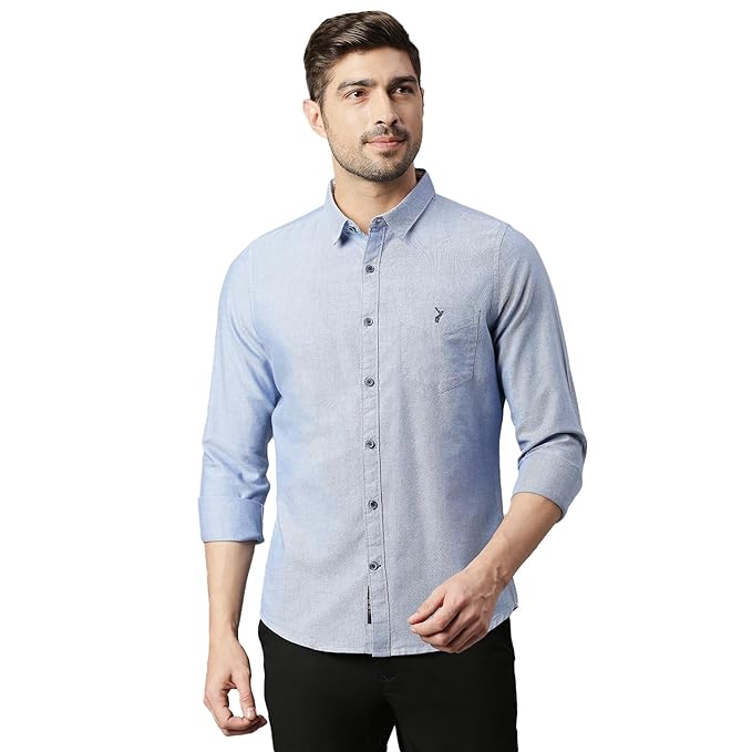 Thomas Scott Men's Solid Full Sleeve Slim Fit 100% Cotton Spread Collar Casual Shirt