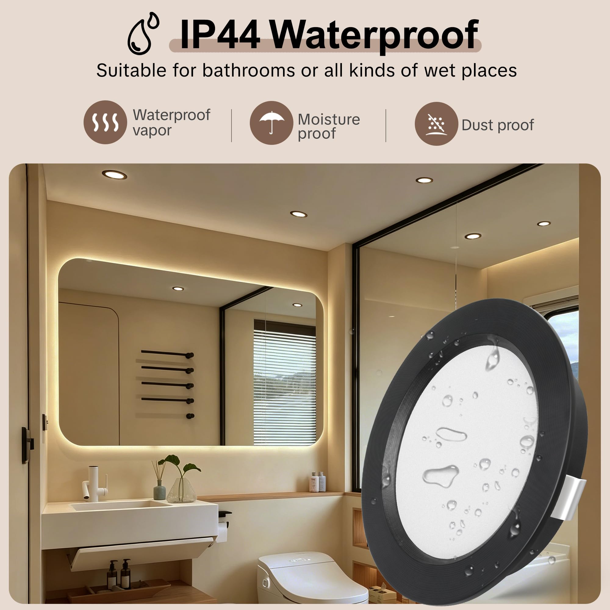 3 x Downlight LED Techo Empotrable 12V, 3000K 3.5W 330LM Aluminio Focos LED Interior Techo Regulable, Foco Empotrable Agujero 55-58mm, IP44 Ojos de Buey para Autocaravana Muebles, Negro