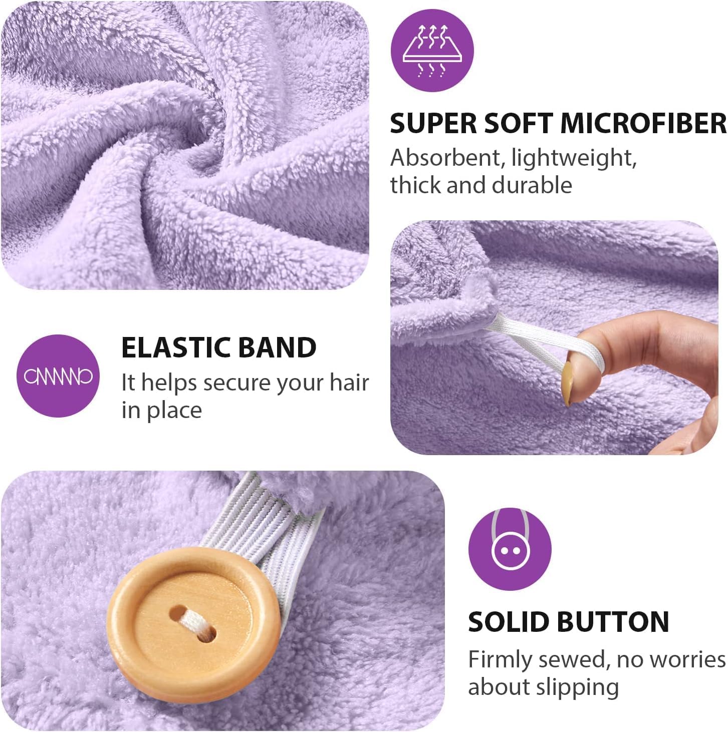 Fezora Hair Towel Wrap for Women (Pack of 2) | Quick-Dry Microfiber Hair Turban with Elastic Loop | Super Absorbent Hair Drying Towel for Ladies & Girls (Orange & Purple) 3