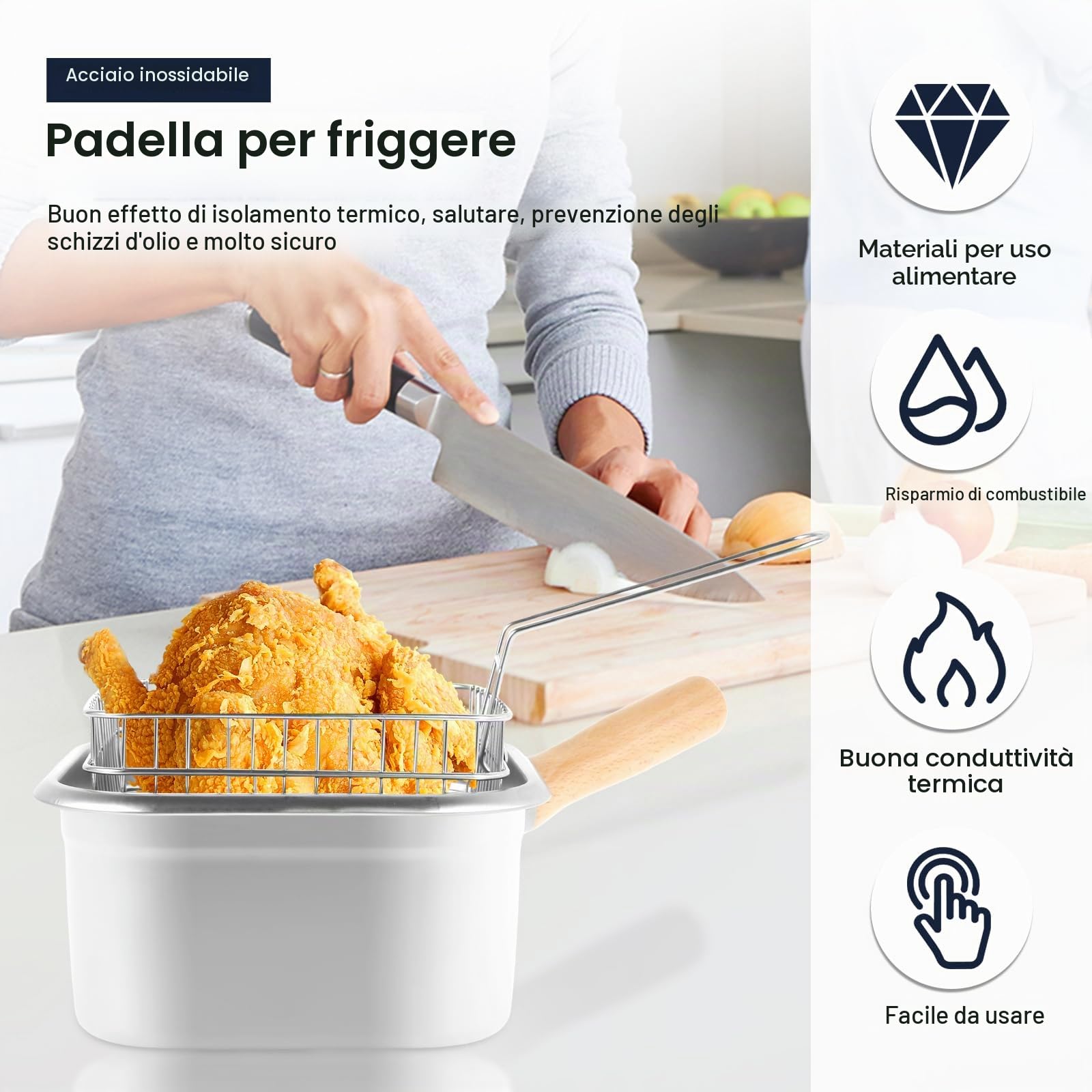 Padella di frittura in acciaio inossidabile in pentola friggitrice con cesto e maniglia padella profonda quadrata con coperchio multifunzionale friggitrice per friggibili pollo e patatine xiangbaoshan
