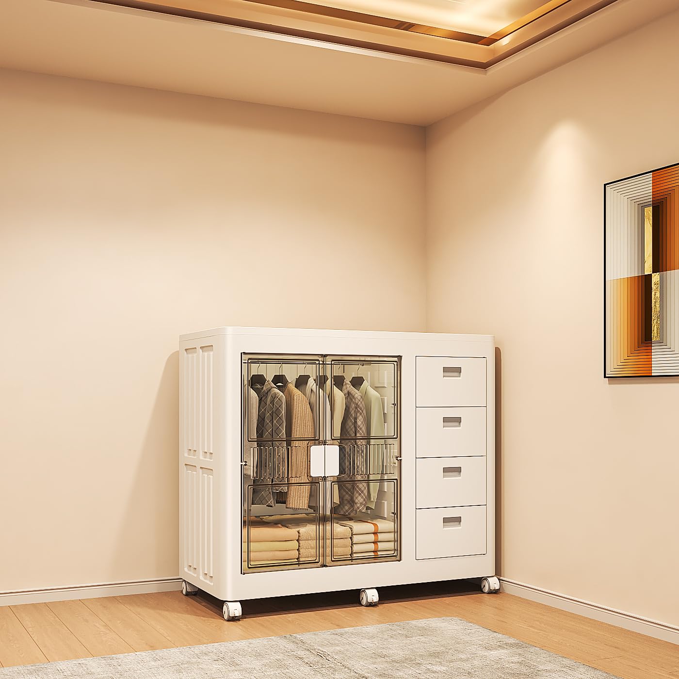 Well Home Cajas de almacenaje apilables con puerta frontal, Organizador modular plegable con ruedas, Modularidad eficiente, Multiespacios, Armario plegable con 1 Compartimentos y 4 Cajones