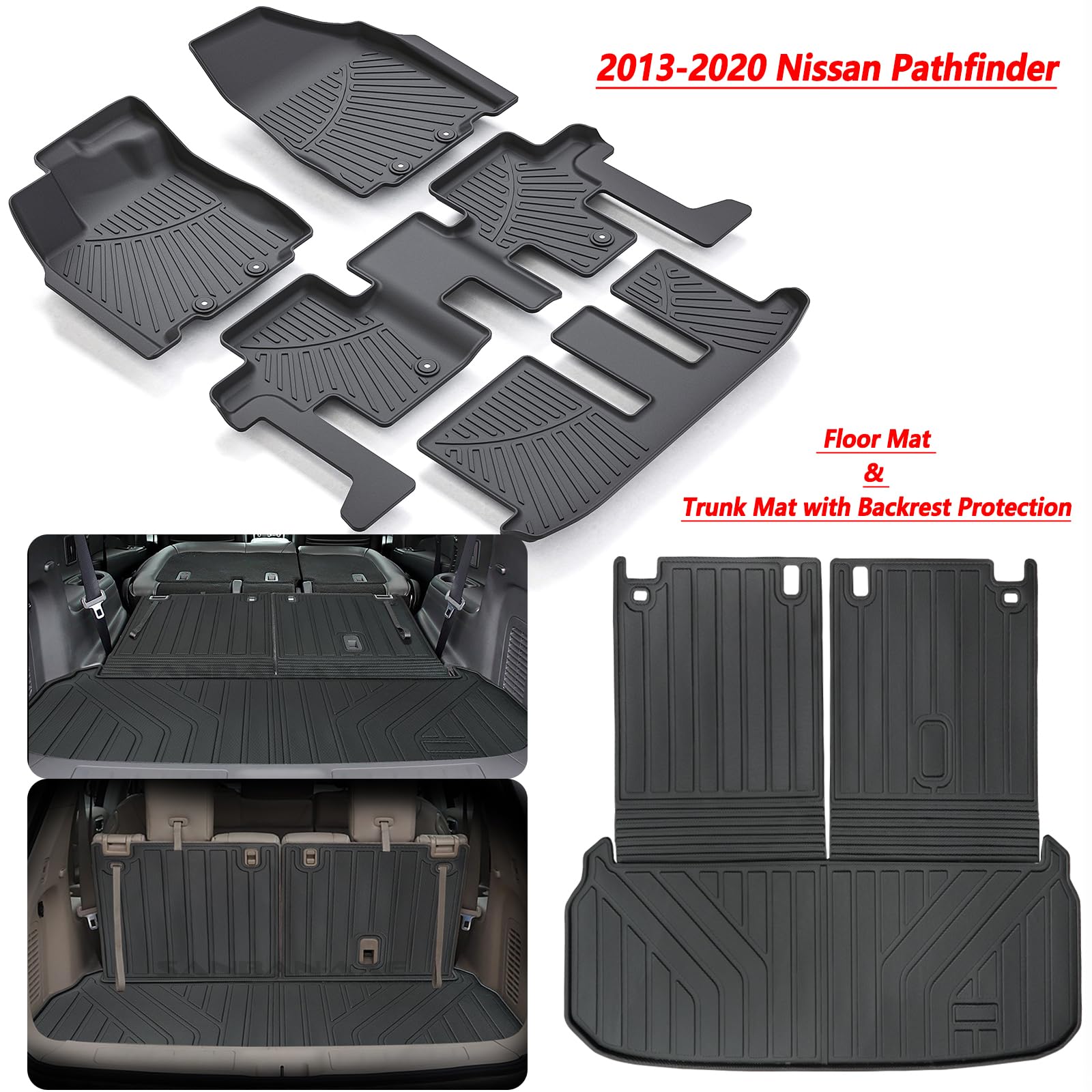SANBAN-AXE Floor Mats Trunk mat For 2013-2019 2020 Nissan Pathfinder 2013 Infiniti JX35 2014-2020 Infiniti QX60 TPE All — view 2
