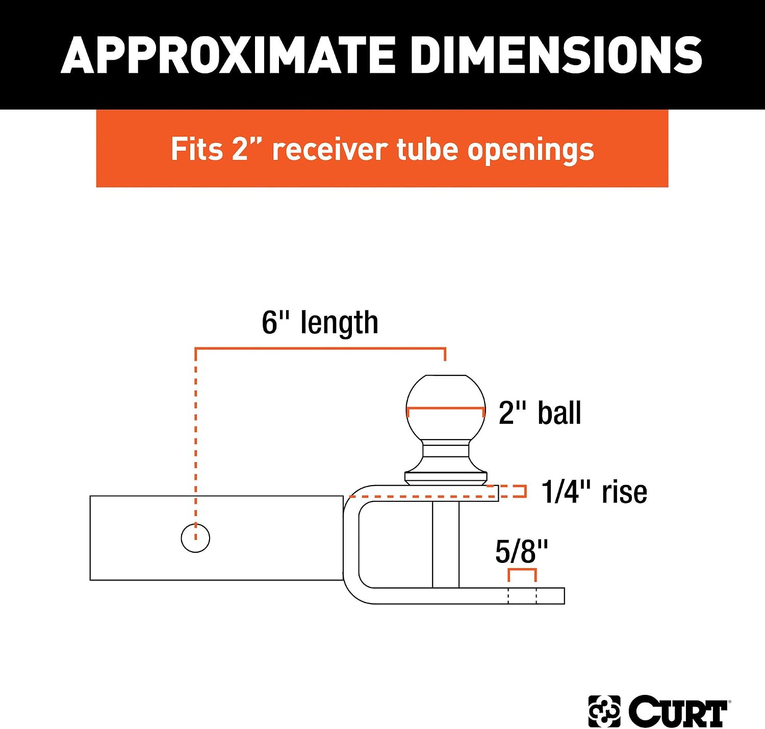 CURT 45009 3-in-1 ATV Trailer Hitch Mount, 2-Inch Ball, Clevis Pin, 5/8-Inch Hole, Fits 2-Inch Receiver, Gloss Black Powder Coat