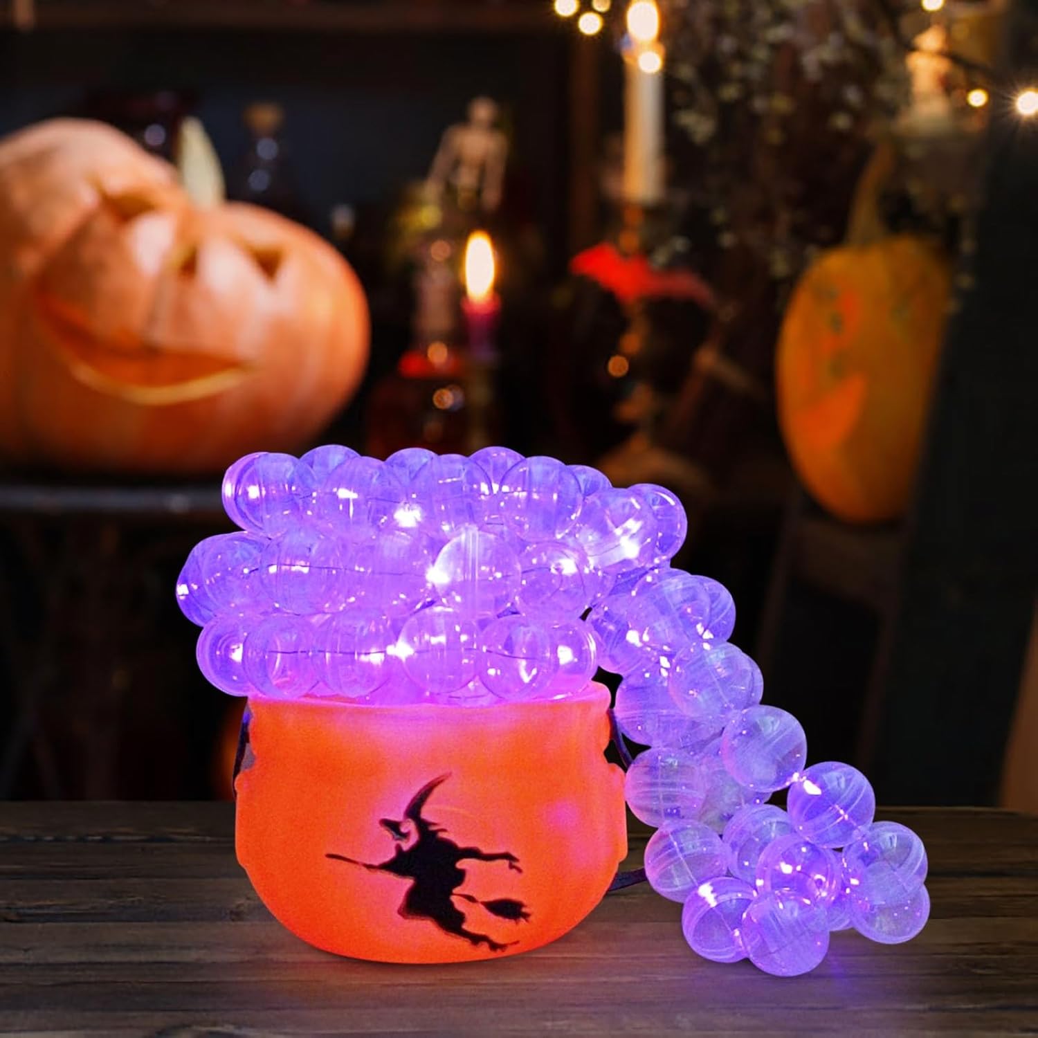 屋内ハロウィンデコレーション、ハロウィンデコレーションライトアップバブルコールドロンDIYセット、魔女の大釜、40個のクリアボールと