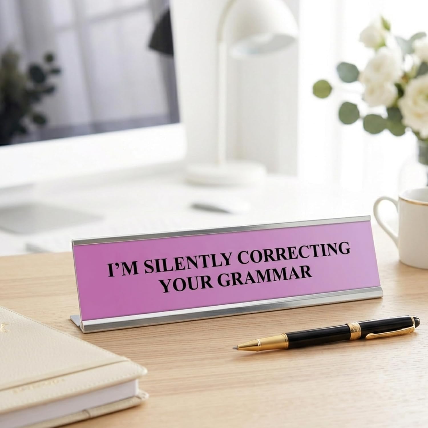 Signs ByLITA I'm Silently Correcting Your Grammar, Light Purple Desk Sign (2 x 8") image 4