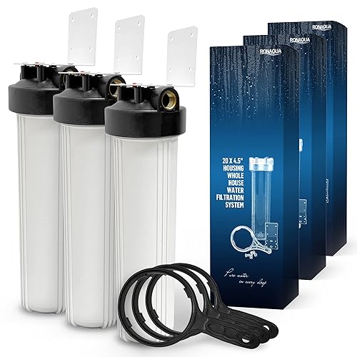 Sistema purificador de filtro para toda la casa de alta capacidad de 20 x 4.5 pulgadas para agua de pozos o ciudades, botón de alivio de