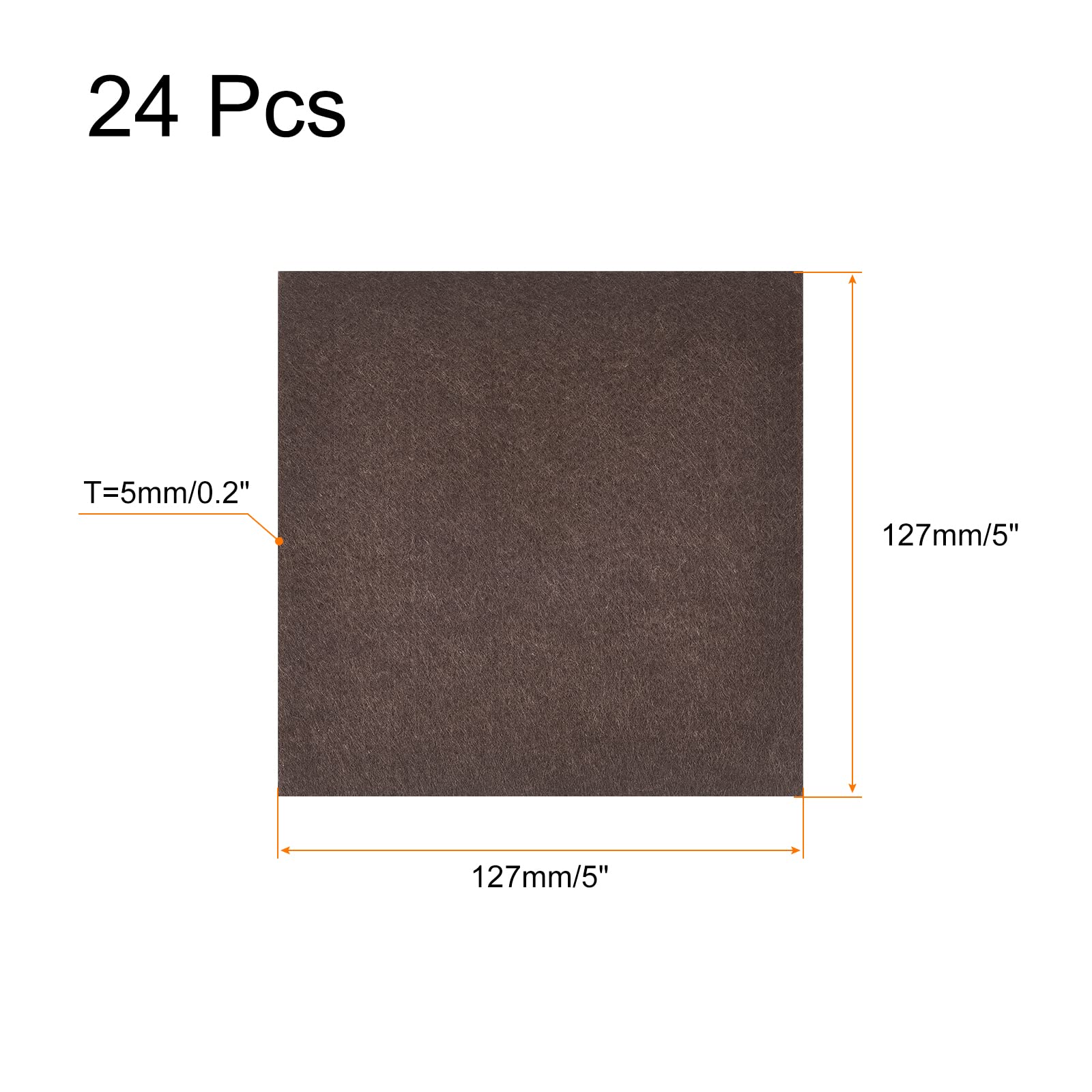sourcing map Patins de Chaise Feutre Tampon Meuble, 127mm x 127mm Autoadhésif Carré Plancher Protecteurs pour Meubles Jambes Bois Dur Plancher, Marron 24Pcs