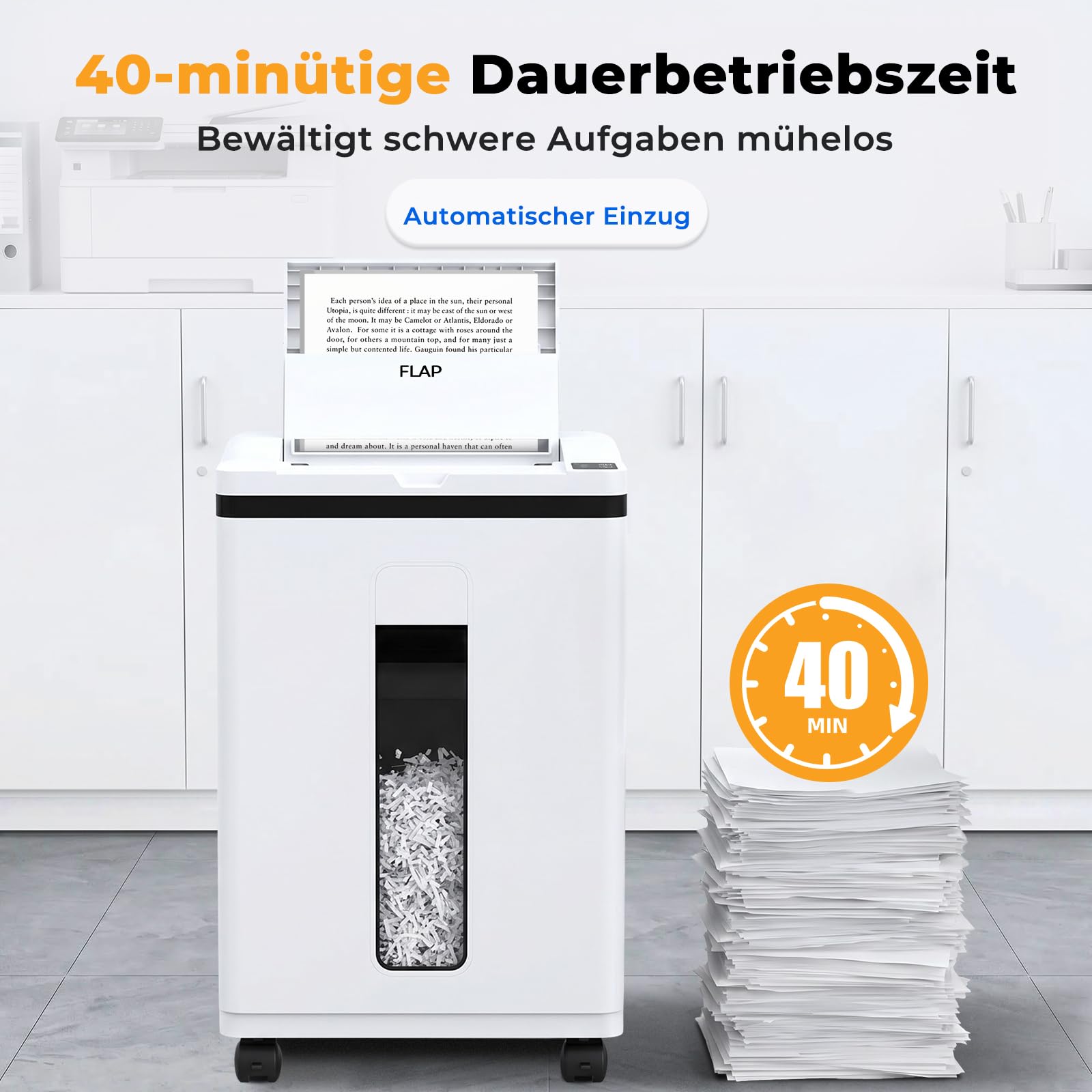 200 Blatt Aktenvernichter P-5 Partikelschnitt Aktenvernichter, 7 Blatt manuell, 40 Min Dauerbetrieb, Anti-Stau, vernichtet Kreditkarten & Heftklammern, 22L Auffangbehälter, für Büro & Gewerbe