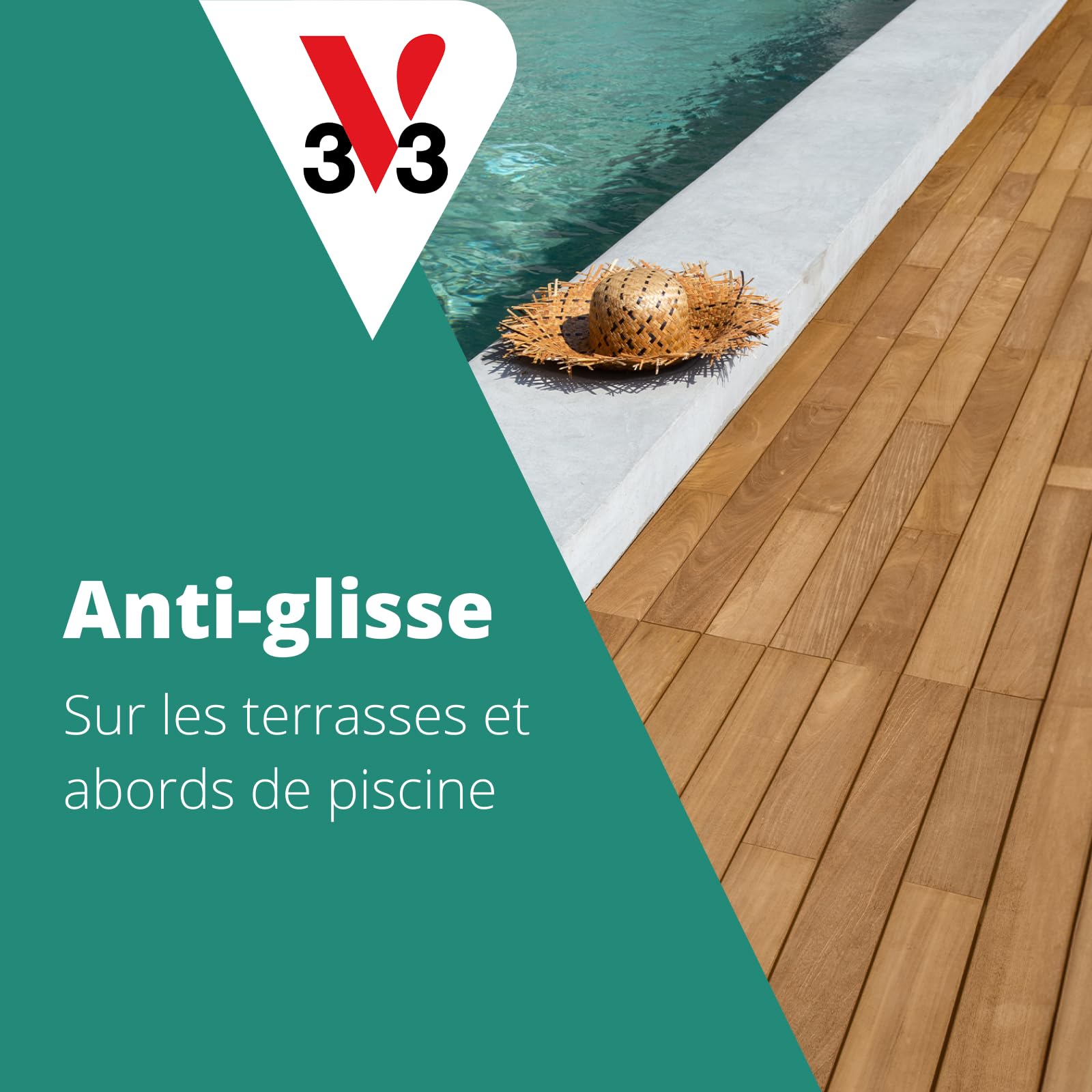 V33 Saturateur bois extérieur Naturel mat 5L - Haute résistance eau chlorée, UV et graisse - Sans essuyage et non glissant
