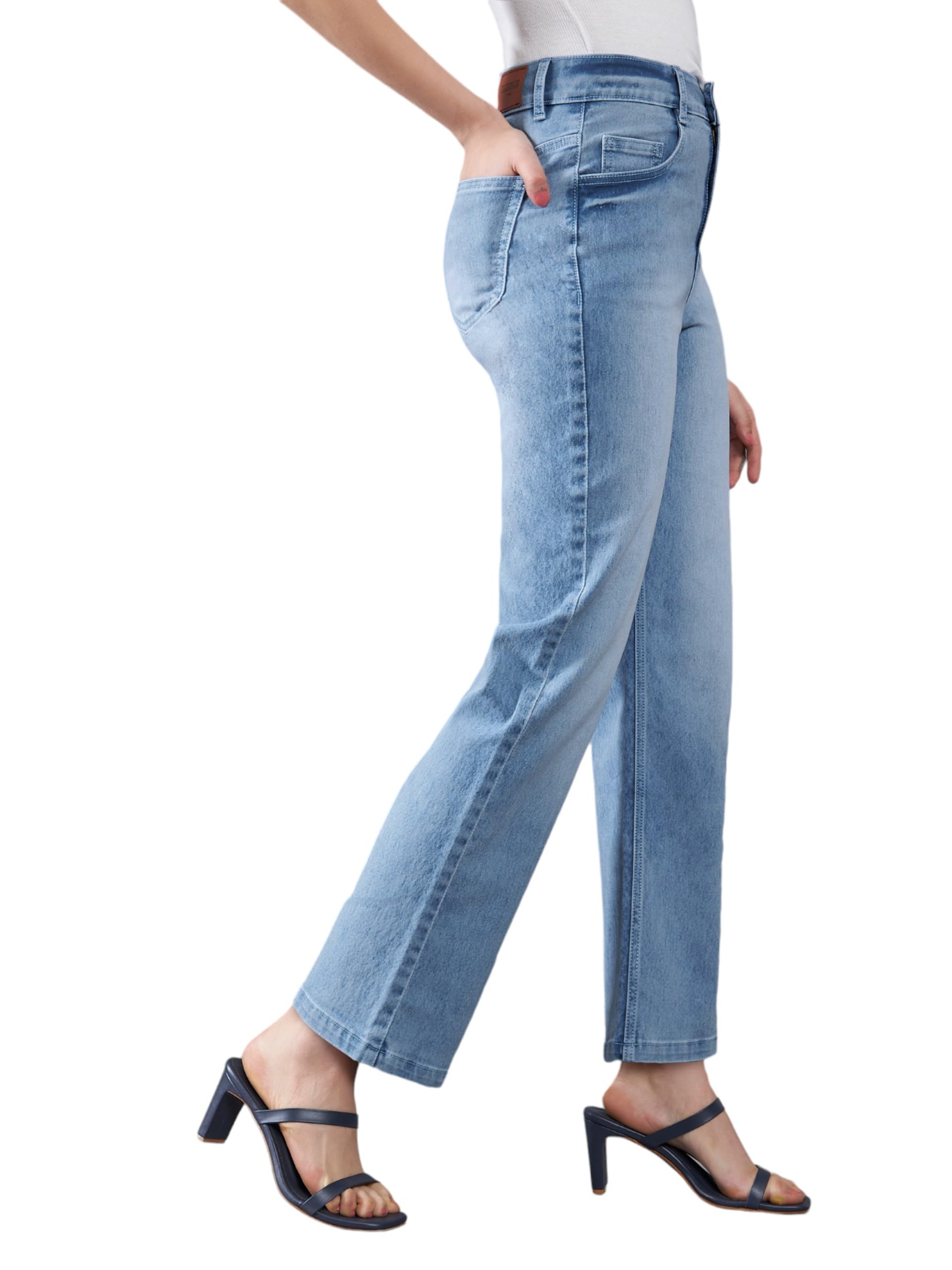 dolce crudo Women's Wide-Leg Fit High Rise Regular Length Stretchable Denim Jeans-picture-15