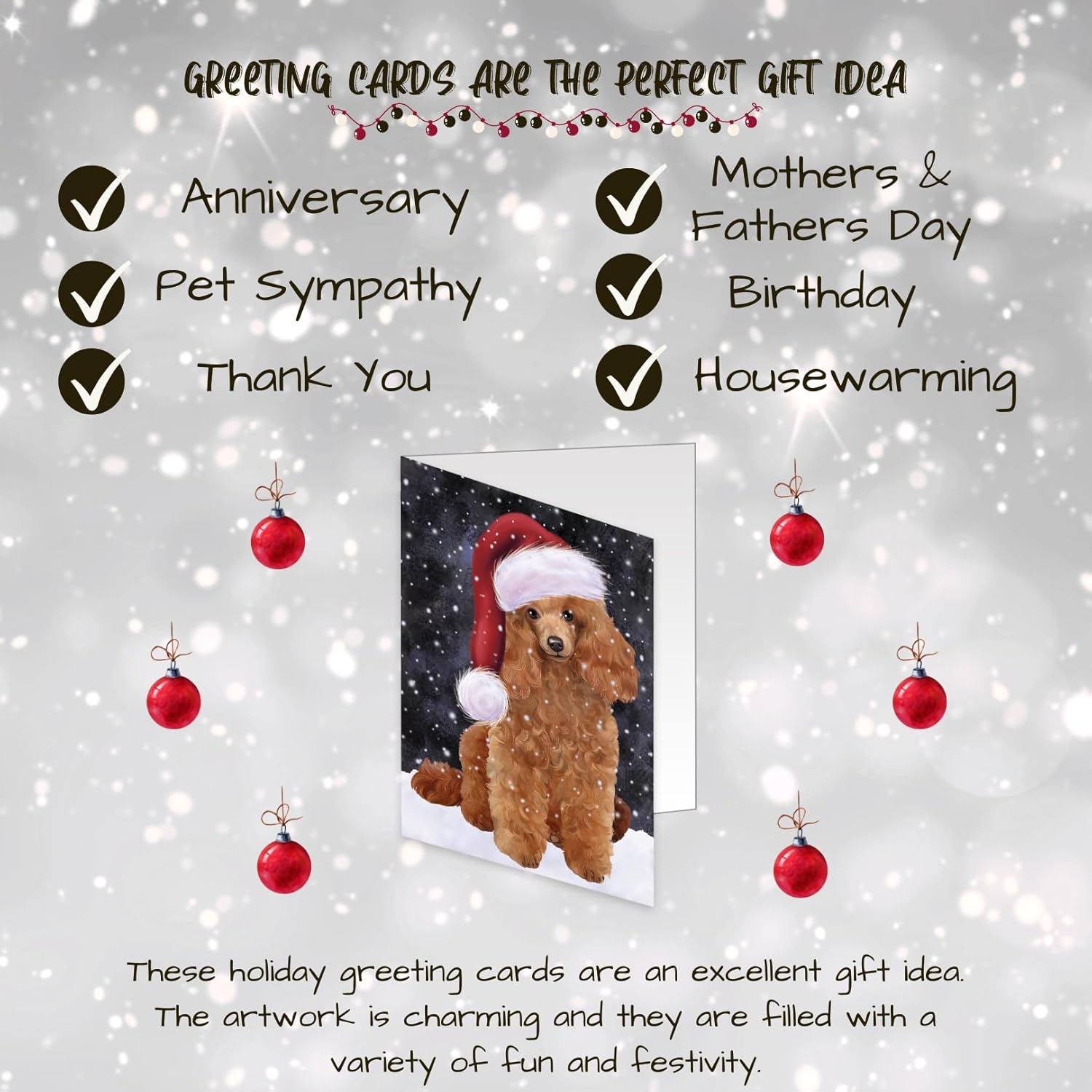 Doggie of the Day Let It Snow Christmas Happy Holidays Poodle Dog Note Cards - Adorable Pets Invitation Cards with Envelopes - Pet Artwork Christmas Note Cards GCD1565 (10 Greeting Cards)