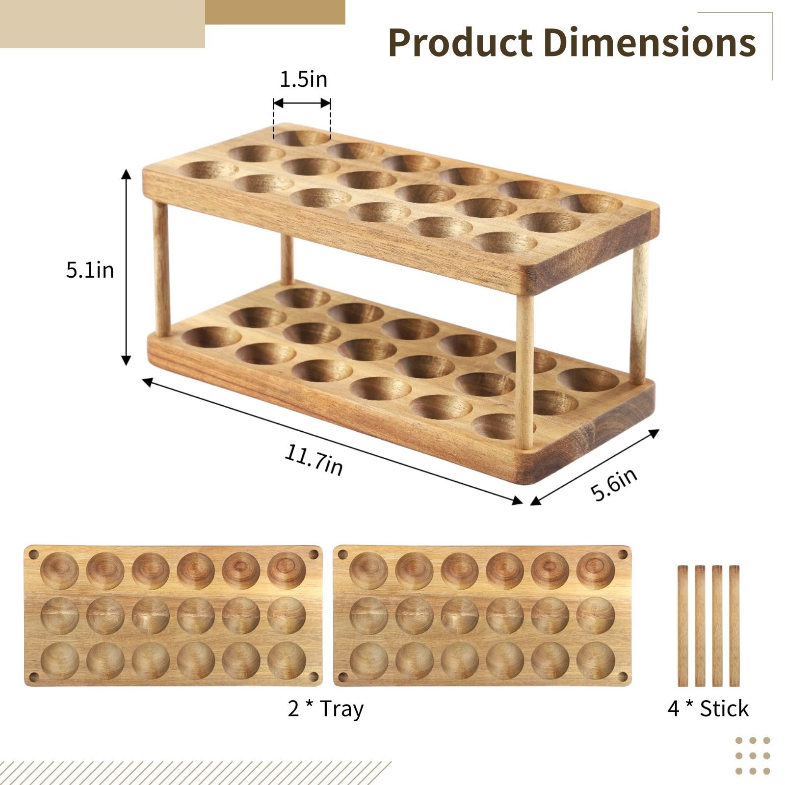 Soporte para huevos de madera de 2 niveles para 36 huevos, organizador de huevos apilable, estante para huevos para nevera