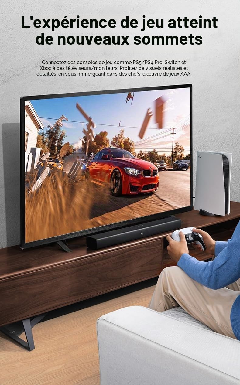 PremiumCord 8K Câble à Fibre Optique HDMI 2.1, Ultra High Speed 48 Gbit/s, 3D, EDID, ARC, HDR, Résolution 8K@60Hz 4320p, 4K@240Hz, Compatible PS5, Xbox X, PC, TV, Noir/Rouge, Longueur 30 m