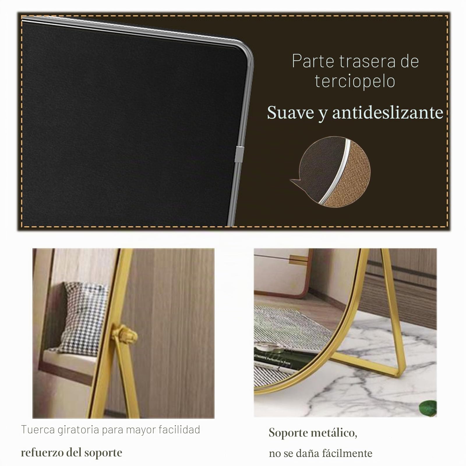 Espejo de Maquillaje portátil con Soporte de Metal Ajustable a 90°, Ideal para Dormitorio, Sala de Estar, Ducha, Oficina