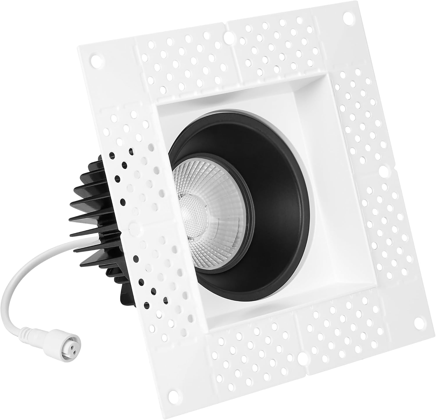Maxxima 4” Trimless Ultra-Thin Square Recessed Anti-Glare LED Downlight, Canless, 1000 Lumens 5 Color Temperature Selectable 2700K/3000K/3500K/4000K/5000K, White Recess Black Baffle, Dimmable, 90 CRI