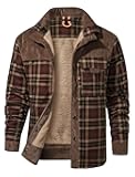 Men's Long Sleeve Sherpa Lined Shirt Jacket Flannel Plaid Fleece Coats