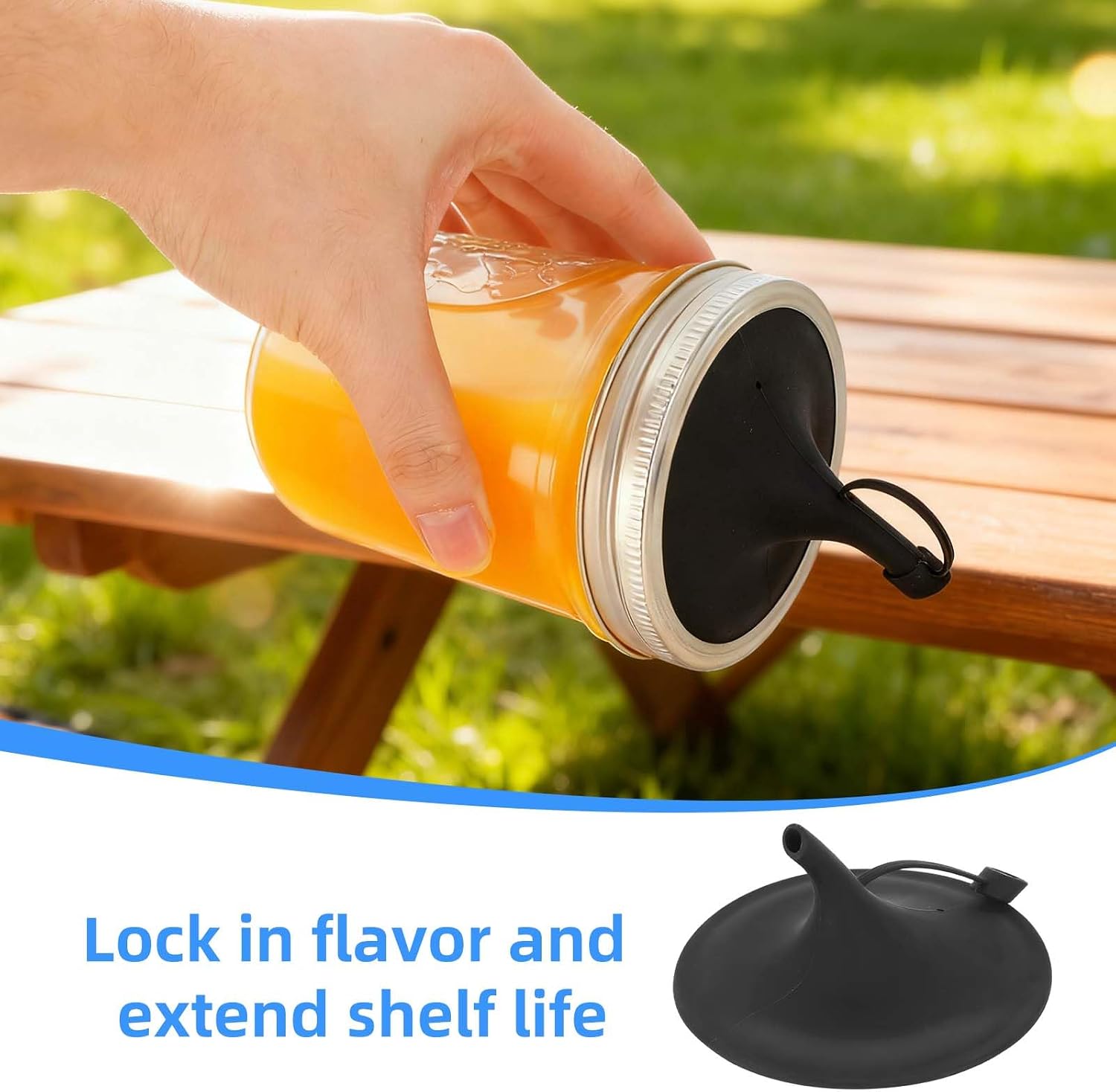 6pcs Mason Jar Spouts with Dust-Proof Lids for 80mm/3.15in Wide Mouth Mason Jars, Silicone Jar Lids BPA-Free & Leak-Proof Free Flow Oil Spout (Black)