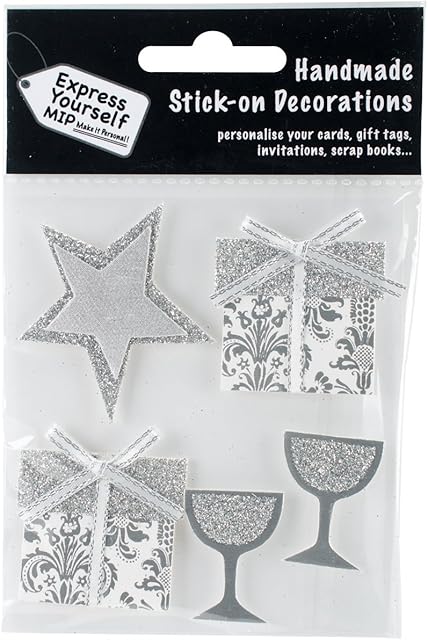 Express Yourself MIP MIP 3D Stickers Silver Stars, Gifts and Glasses, Acrylic, Multicoloured, 0.09 x 3.9 x 5.9 cm