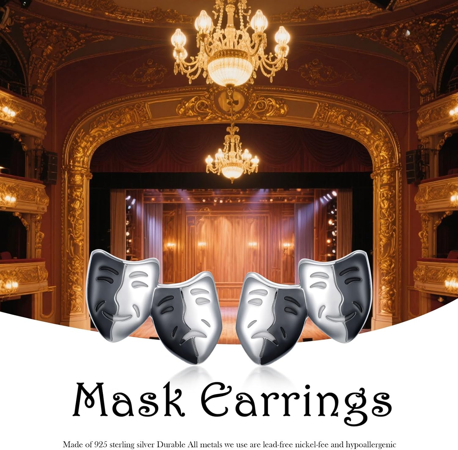 Theater Gifts Masks Jewelry 925 Sterling Silver Theatre Drama Jewelry Broadway Gift for Women Actress