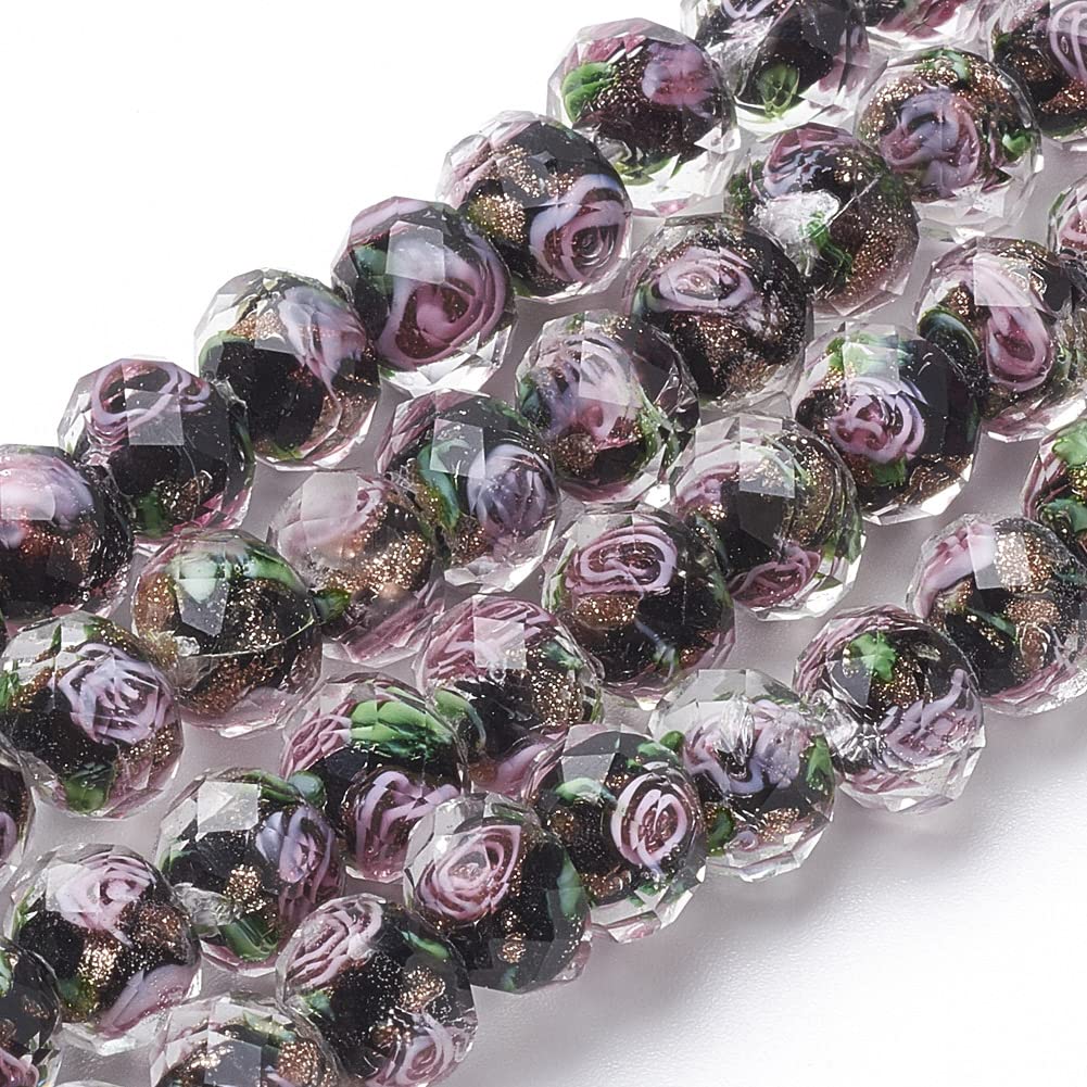 PH PandaHall 45pcs 9~12mm Gold Sand Lampwork Beads Glass Handmade Round Loose Beads for Rosary Making Jewelry Craft Making with 2mm Hole - Black