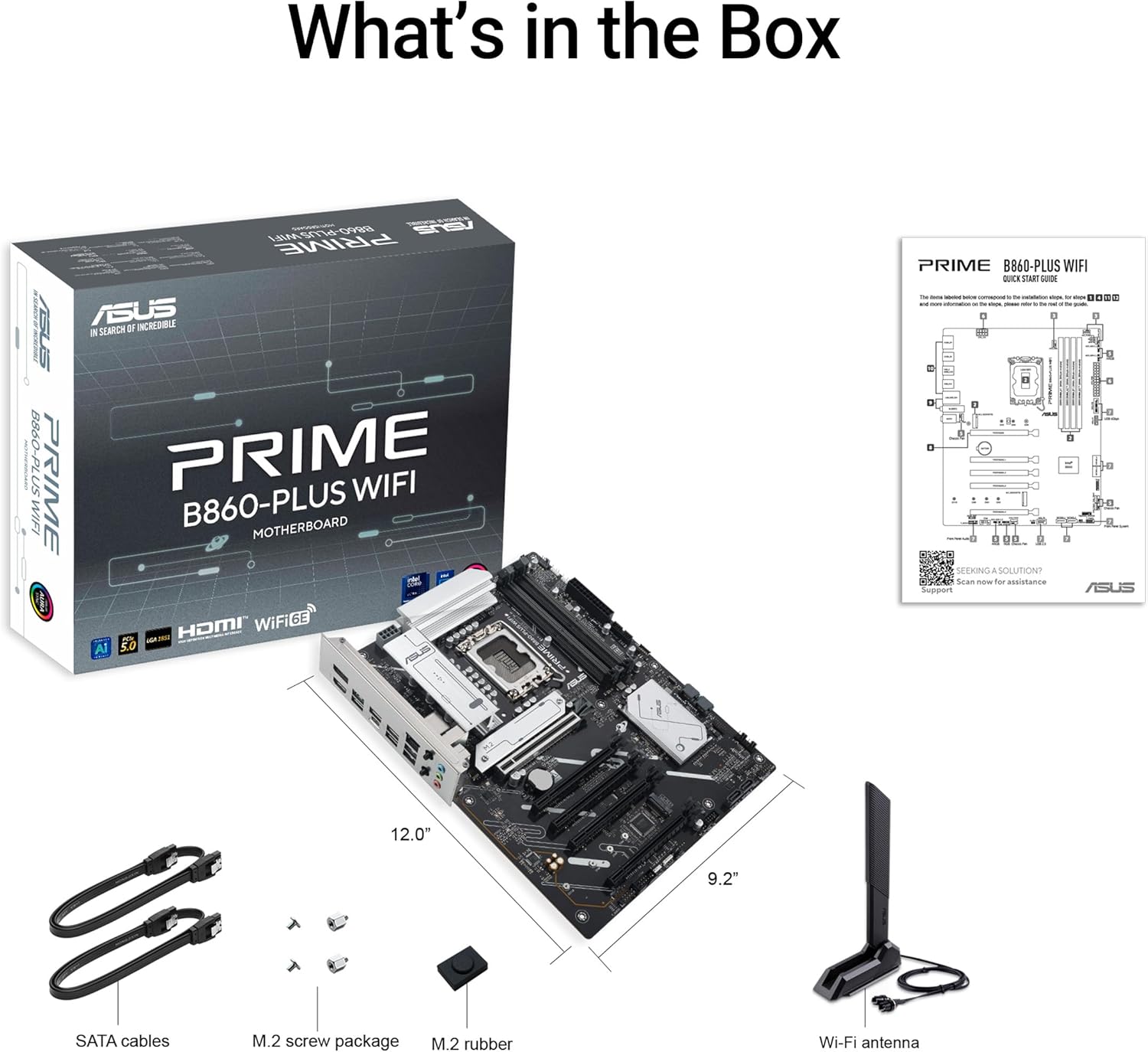 ASUS Prime B860-PLUS WiFi, Intel ATX Motherboard, 8 + 1 + 180A Stream DrMOS, DDR5, PCIe 5.0, 2X M.2 slots, Realtek 2.5 Gb Ethernet, Wi-Fi 6E, DisplayPort, HDMI, USB Type-C 20Gbps